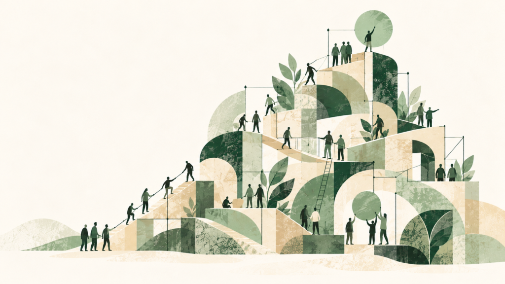 Illustration of people building together